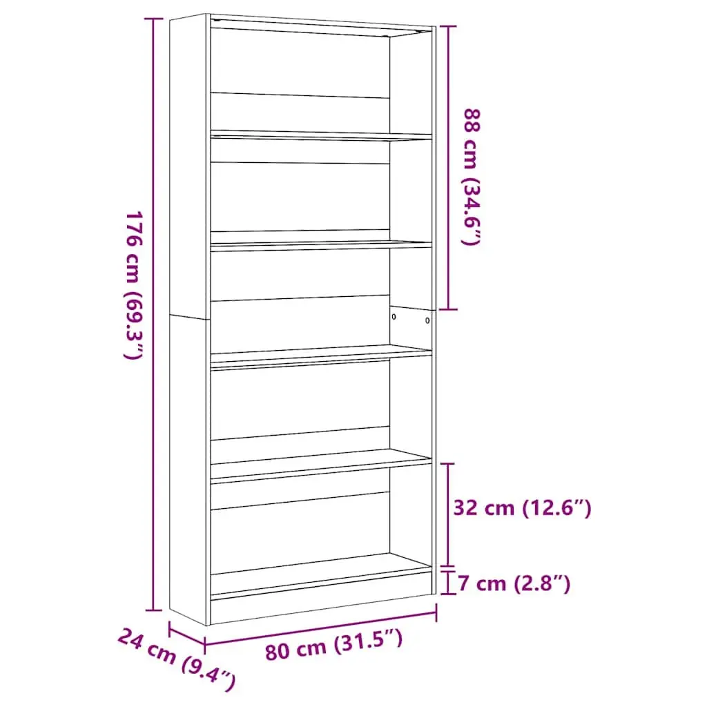 Bookcase White 80x24x176 cm Open Compartments Storage Shelving Unit