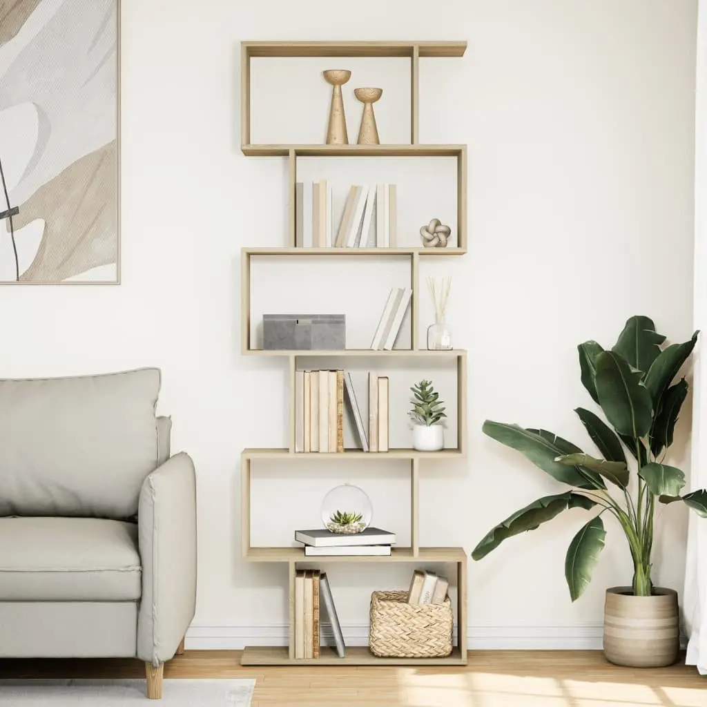 Room Divider Bookcase 6-Tier Shelving Unit Storage Organizer Brown 70x24x193cm