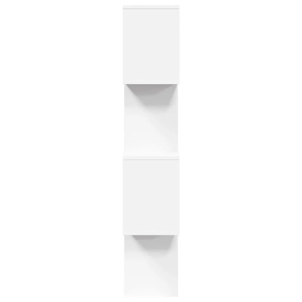 Room Divider Bookcase 4-Tier White Engineered Wood Staggered Compartments Storage Display