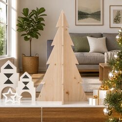 Wooden Christmas Tree Decoration 80cm Natural Pine Holiday Rustic Festive