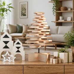 Wooden Christmas Tree Decoration 60cm Natural Pine Rotating Branches Holiday