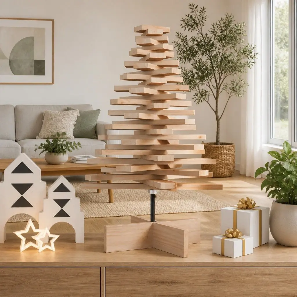 Wooden Christmas Tree Decoration 80cm Natural Pine Rotating Branches