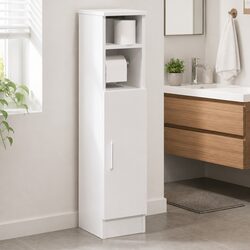 Bathroom Cabinet with Toilet Roll Holder White Storage Cupboard Organiser