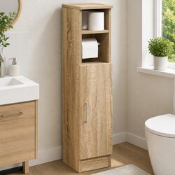 Bathroom Cabinet with Toilet Paper Roll Holder Brown Sonoma Oak Storage Cupboard