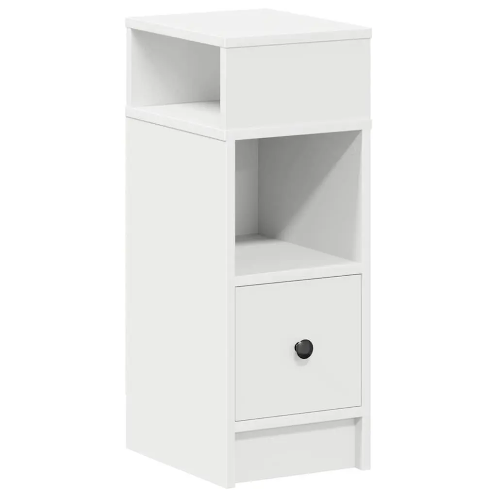 Bedside Cabinet 25x31x66cm White with Drawer and Two Open Compartments for Bedroom Storage
