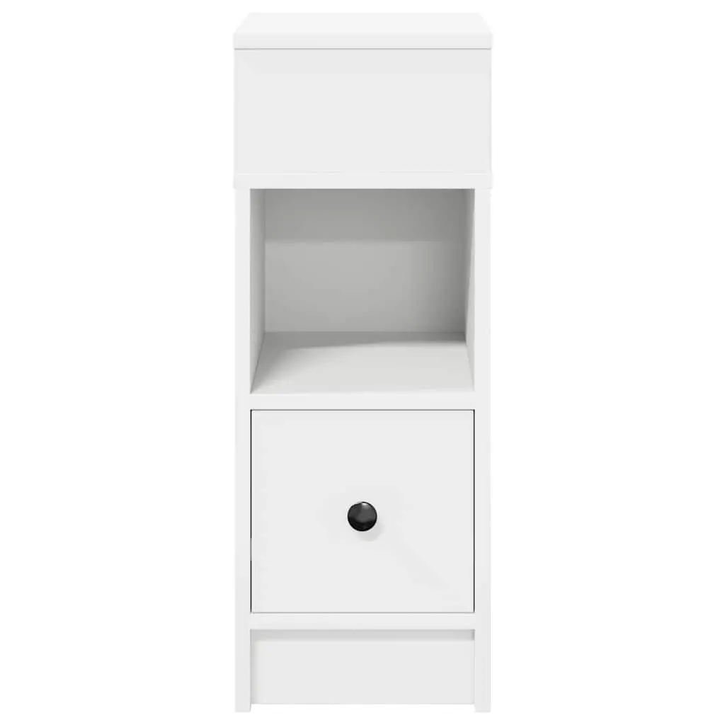 Bedside Cabinet 25x31x66cm White with Drawer and Two Open Compartments for Bedroom Storage