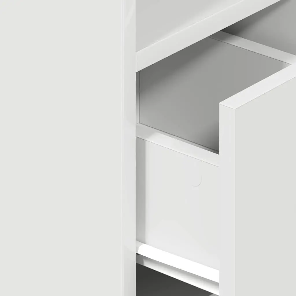 Bedside Cabinet 25x31x66cm White with Drawer and Two Open Compartments for Bedroom Storage
