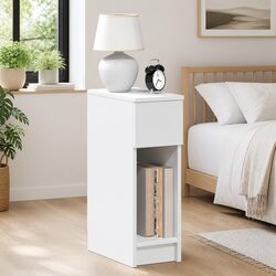 Pair of White Nightstands with Drawer and Open Space