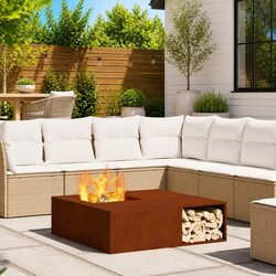 Square Outdoor Fire Pit 100x100x30cm Garden Patio Heating Fireplace