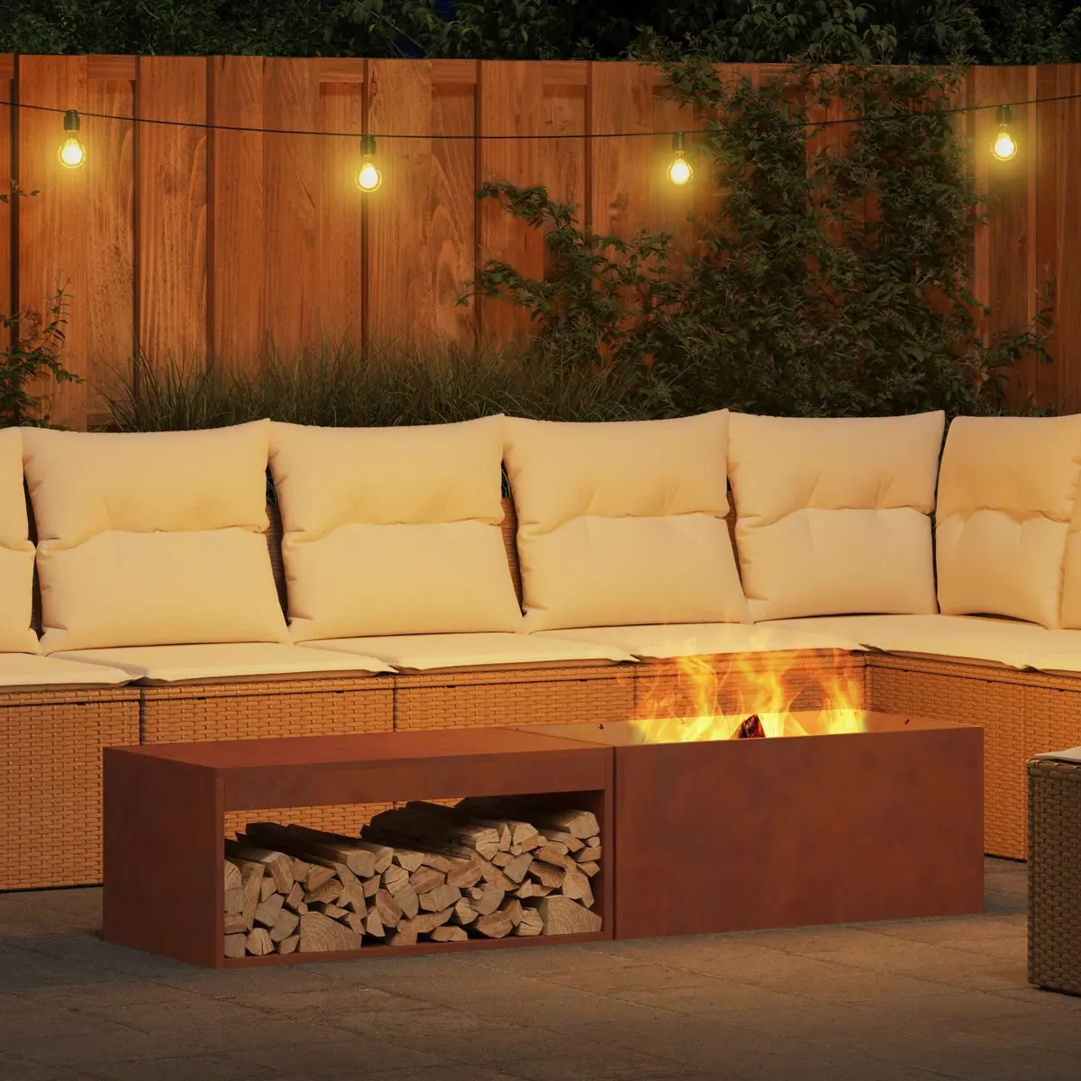 Rectangular Outdoor Fire Pit 160cm Weather-Resistant Industrial Patio Heater