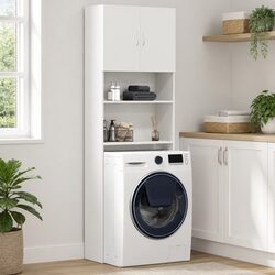 Space-Saving White Cabinet for Laundry and Bathroom