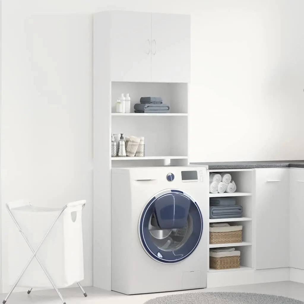 Washing Machine Cabinet 64x24x190 cm White Storage Organizer for Bathroom Laundry