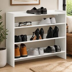 Shoe Rack White Engineered Wood Storage Organiser Hallway Entryway Shelf Unit