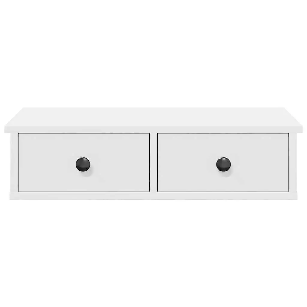Wall Shelf with Drawers White Engineered Wood Floating Storage Cabinet