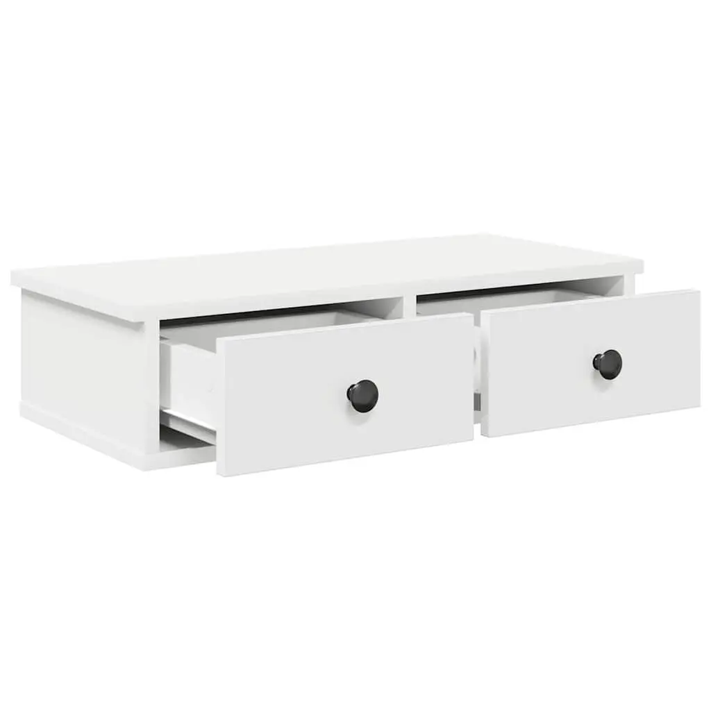 Wall Shelf with Drawers White Engineered Wood Floating Storage Cabinet