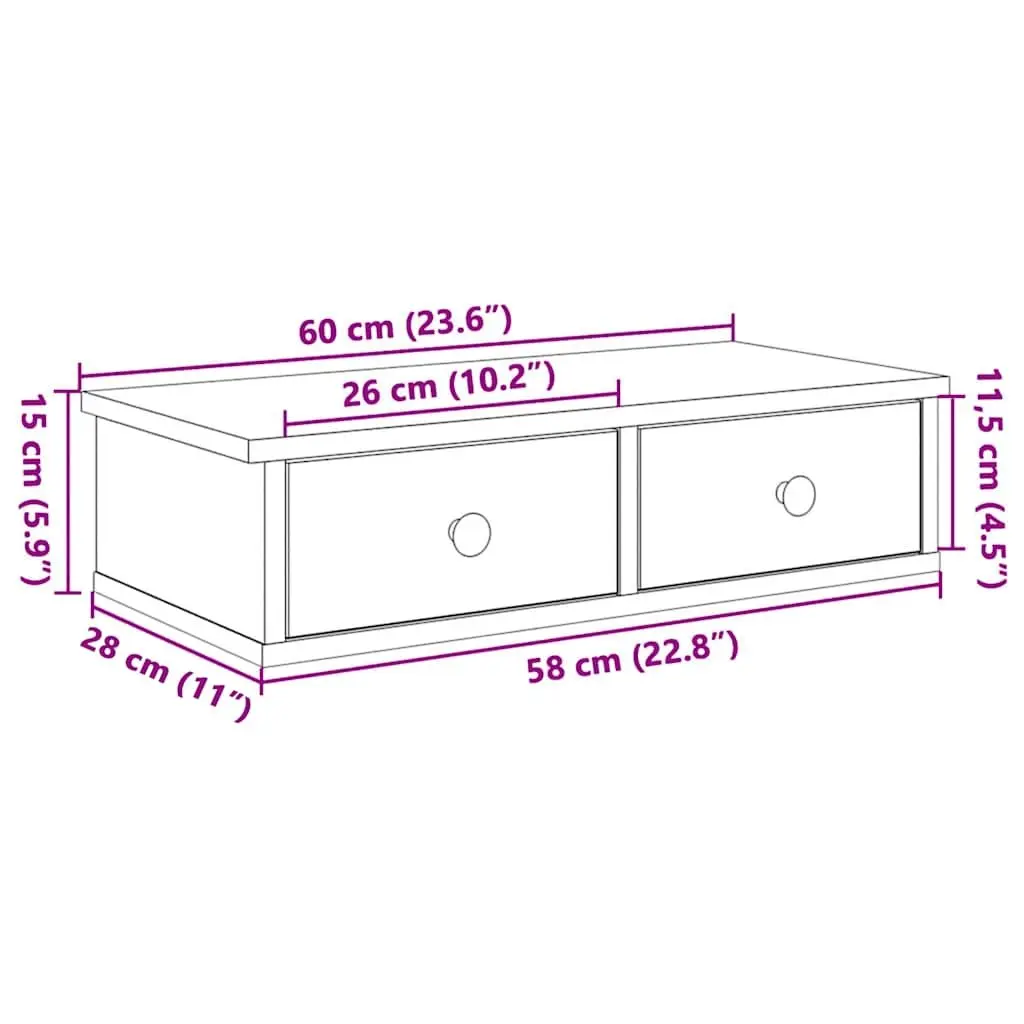 Wall Shelf with Drawers White Engineered Wood Floating Storage Cabinet