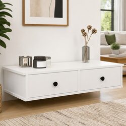 Wall Shelf with Drawers White 80x34x17 cm Floating Storage Cabinet Engineered