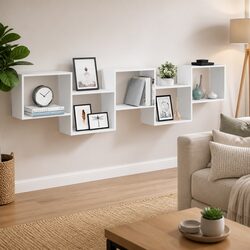 Wall Cube Shelf 5 Compartments Floating Storage Organizer Home Decor White