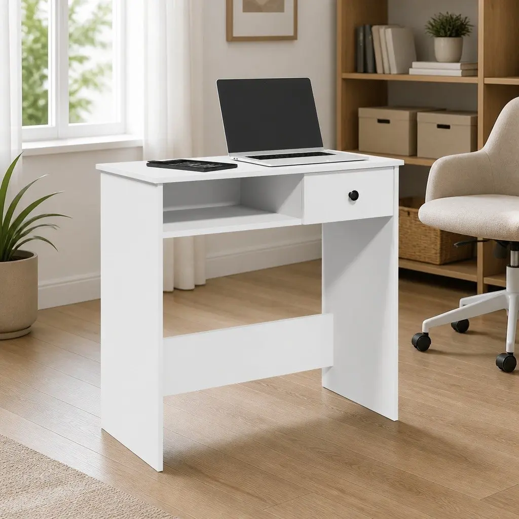 White Writing Desk 80x40x75cm Engineered Wood Spacious Tabletop for Home Office Study