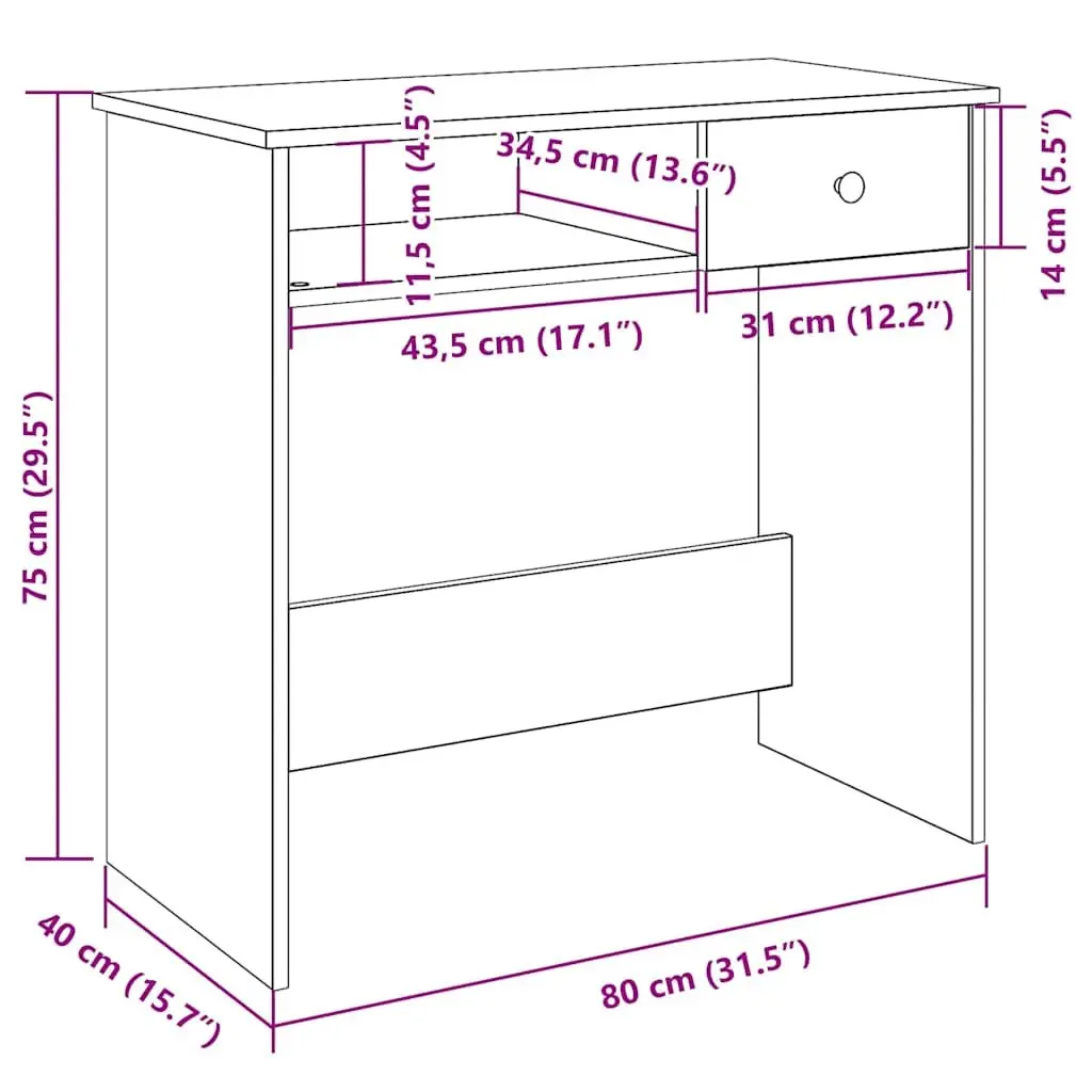 White Writing Desk 80x40x75cm Engineered Wood Spacious Tabletop for Home Office Study