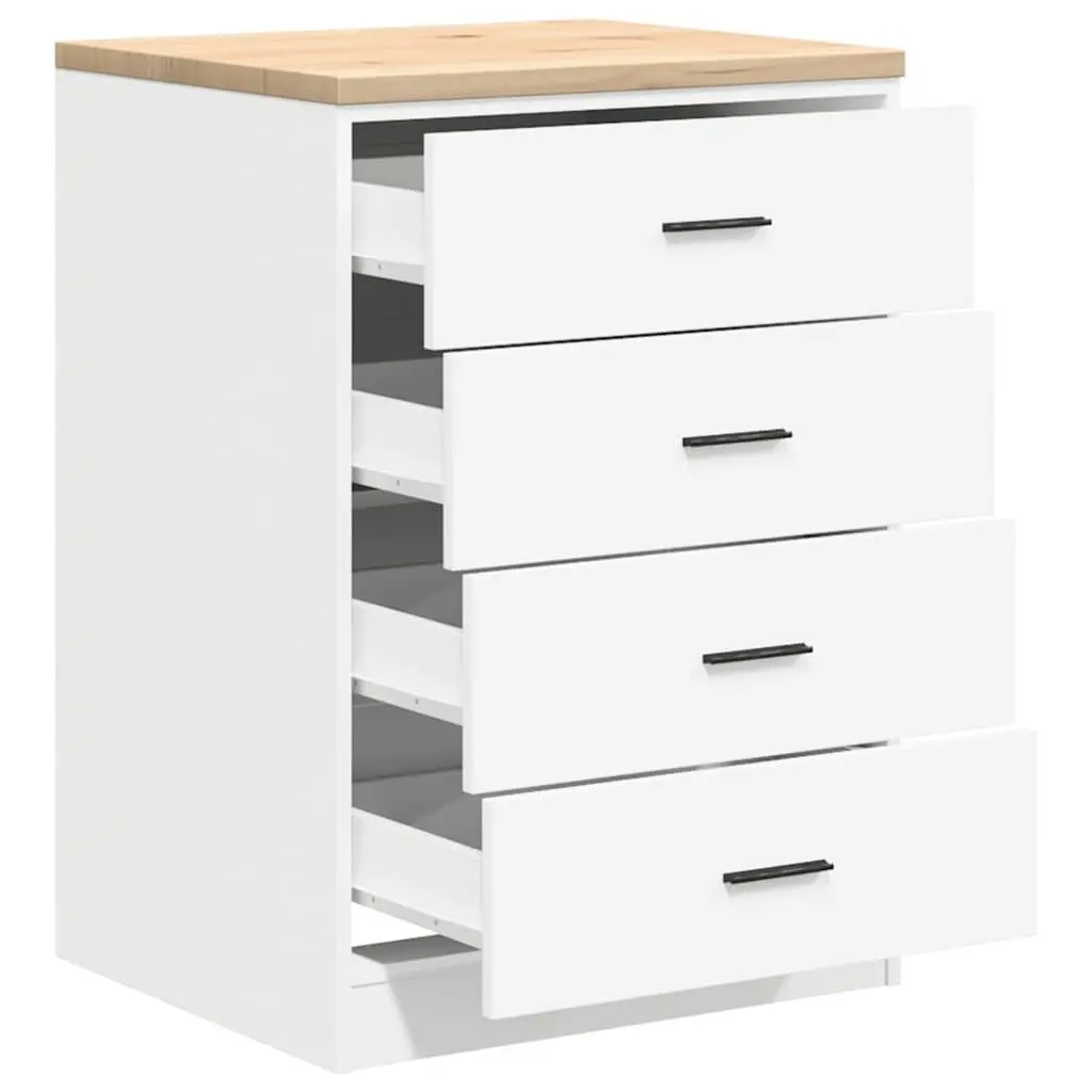 Garage Storage Cabinet 60x51x85cm White Pine Wood Tool Cabinet 4 Drawers