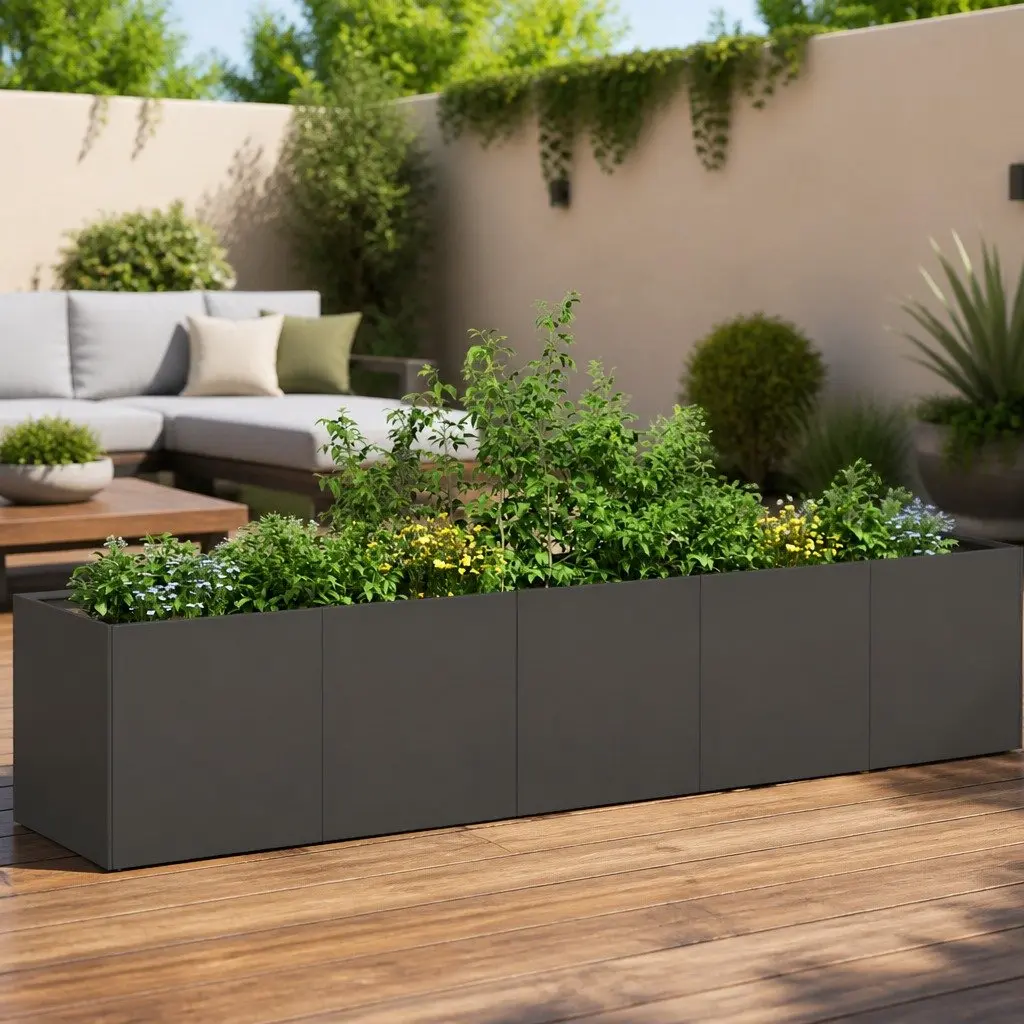 Raised Garden Bed 200x40x40 cm Cold-Rolled Steel Outdoor Planter Black