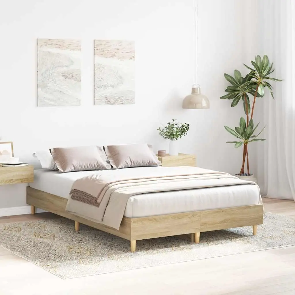Bed Frame 135x190 cm Double Size Engineered Wood Sturdy Support