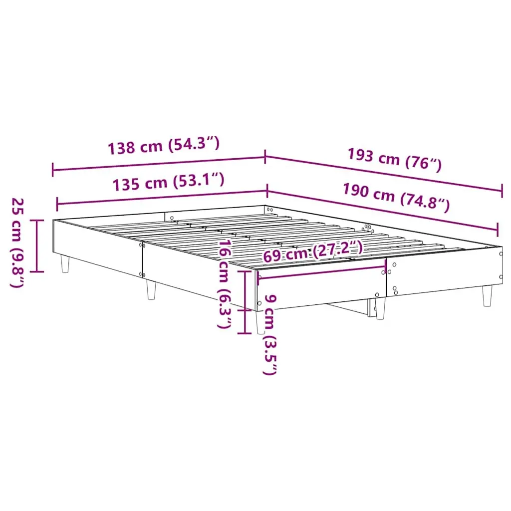 Bed Frame 135x190 cm Double Size Engineered Wood Sturdy Support