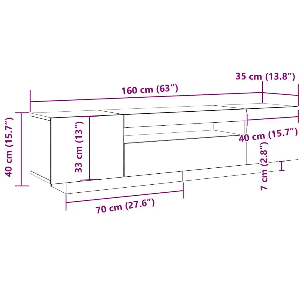TV Cabinet Black 160x35x40cm Modern Storage Unit Engineered Wood