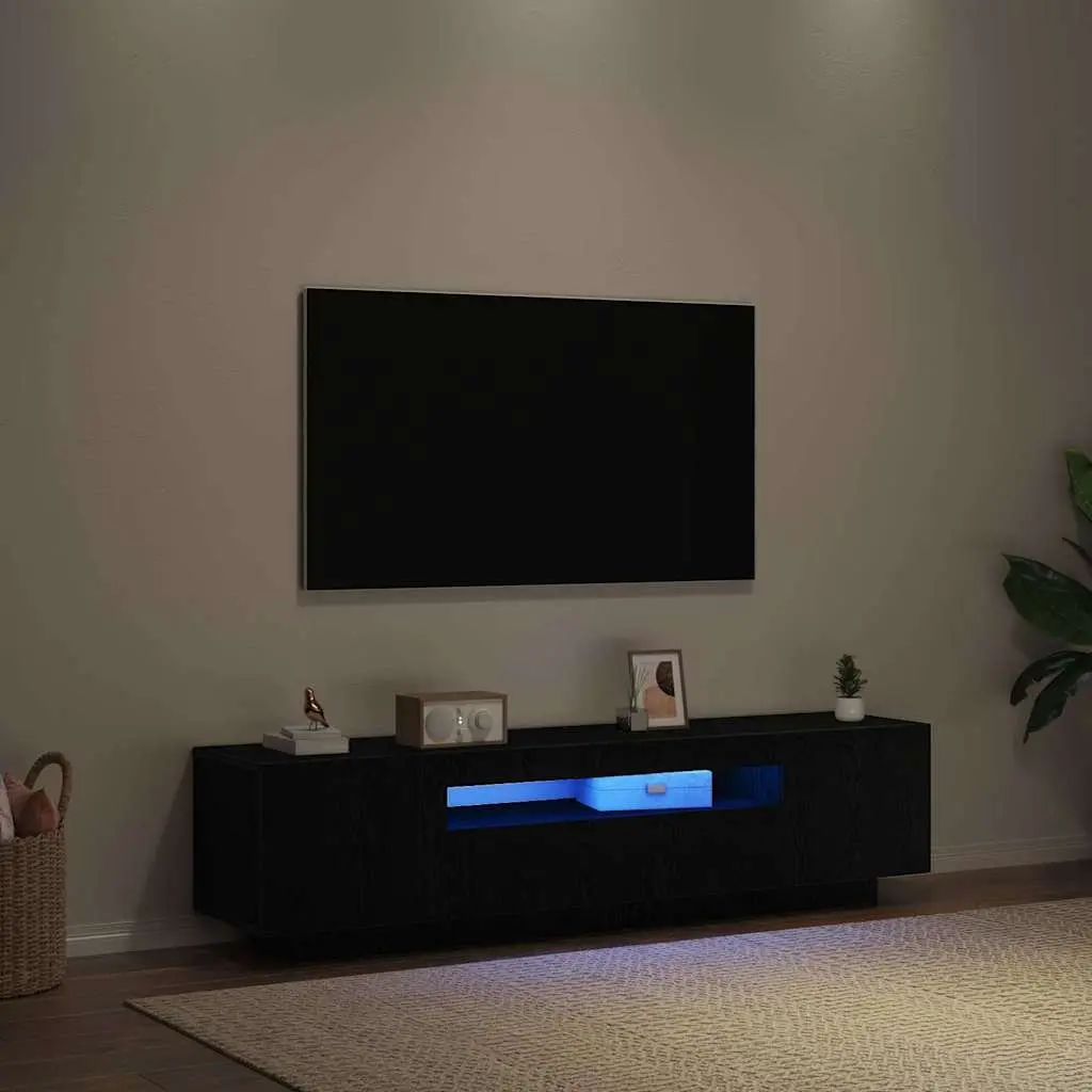 TV Cabinet Black 160x35x40cm Modern Storage Unit Engineered Wood