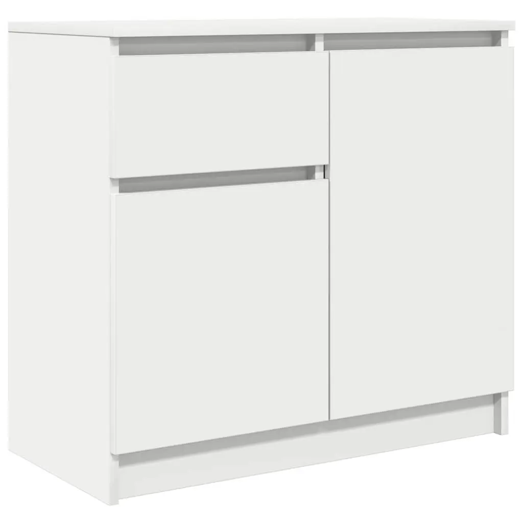 White Sideboard Storage Cabinet 71cm Engineered Wood with Drawer Doors and Shelf