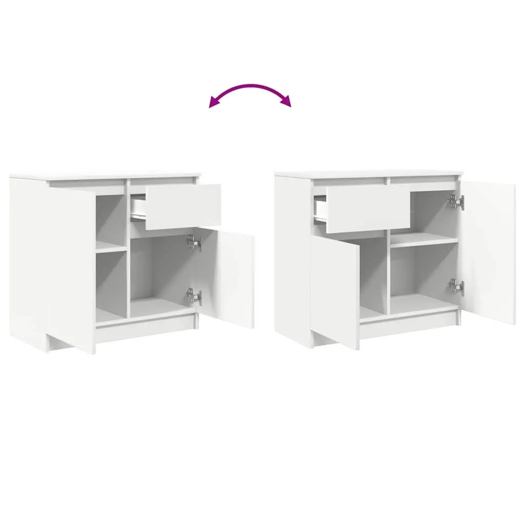 White Sideboard Storage Cabinet 71cm Engineered Wood with Drawer Doors and Shelf