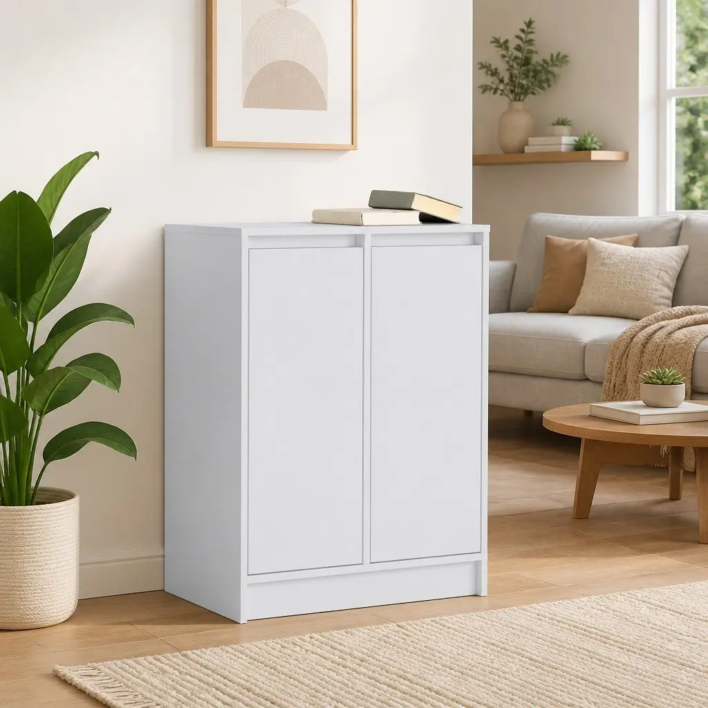 Sideboard Storage Cabinet White Engineered Wood Ample Enclosed Storage