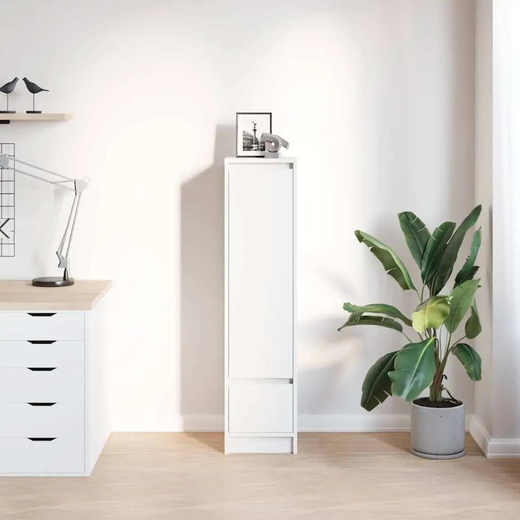 White Highboard Storage Cabinet Engineered Wood Ample Storage for Dining Room