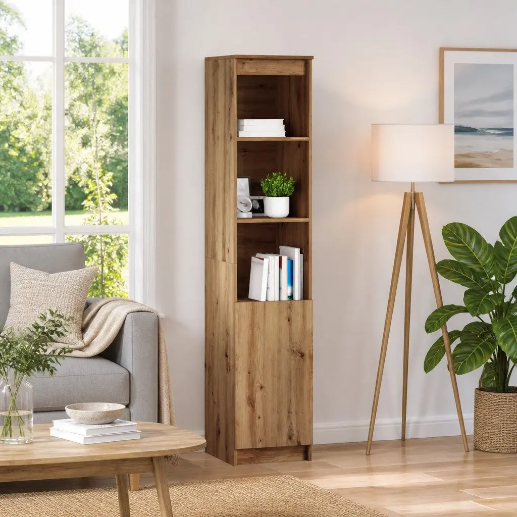 Highboard Storage Cabinet 37.5 x 35 x 180 cm Brown Engineered Wood Sideboard Buffet Organiser
