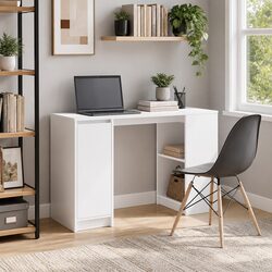 Desk Secretary Workstation Office White Writing Storage Engineered Wood