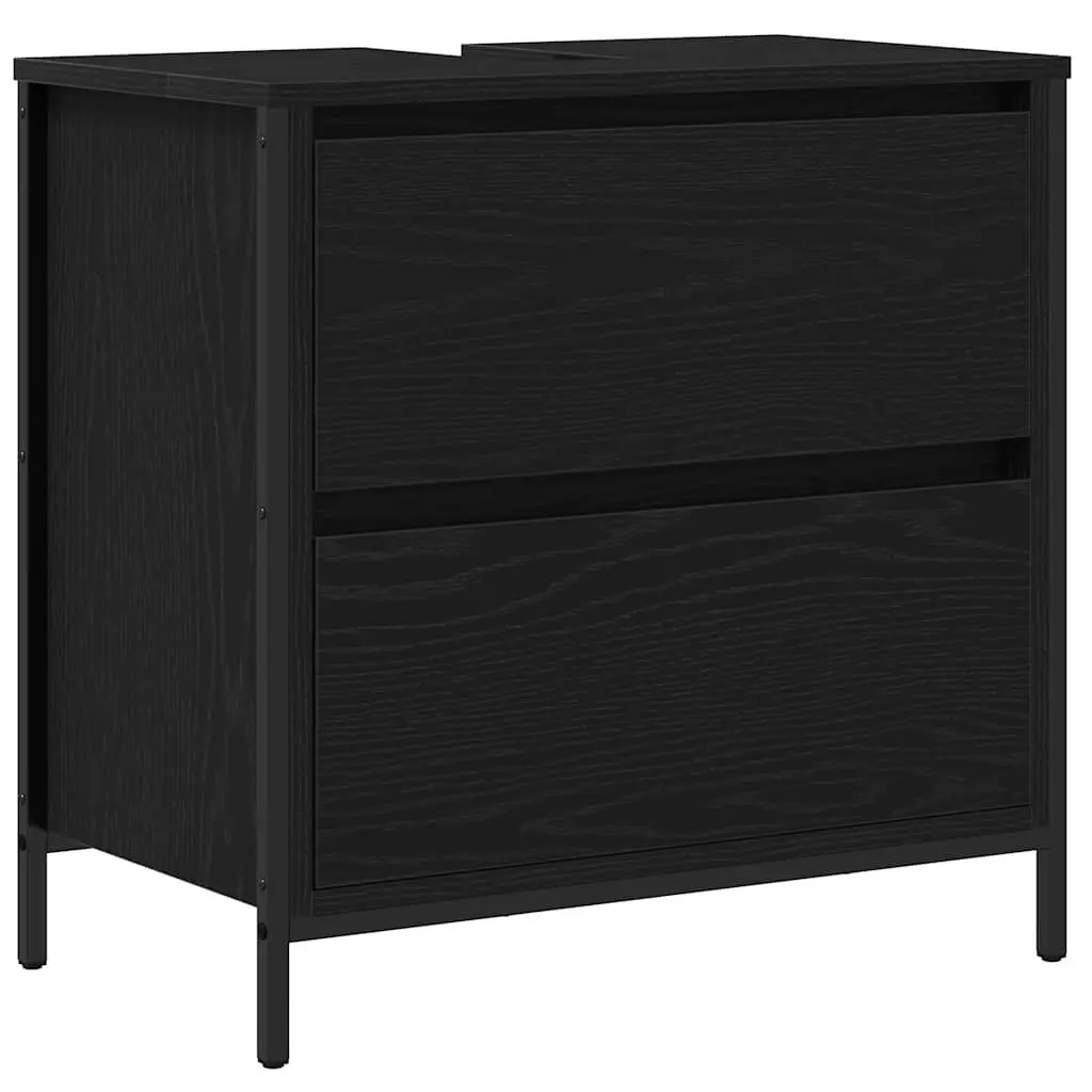 Bathroom Vanity Cabinet 60x34.5x60cm Black Oak Storage with Drawers