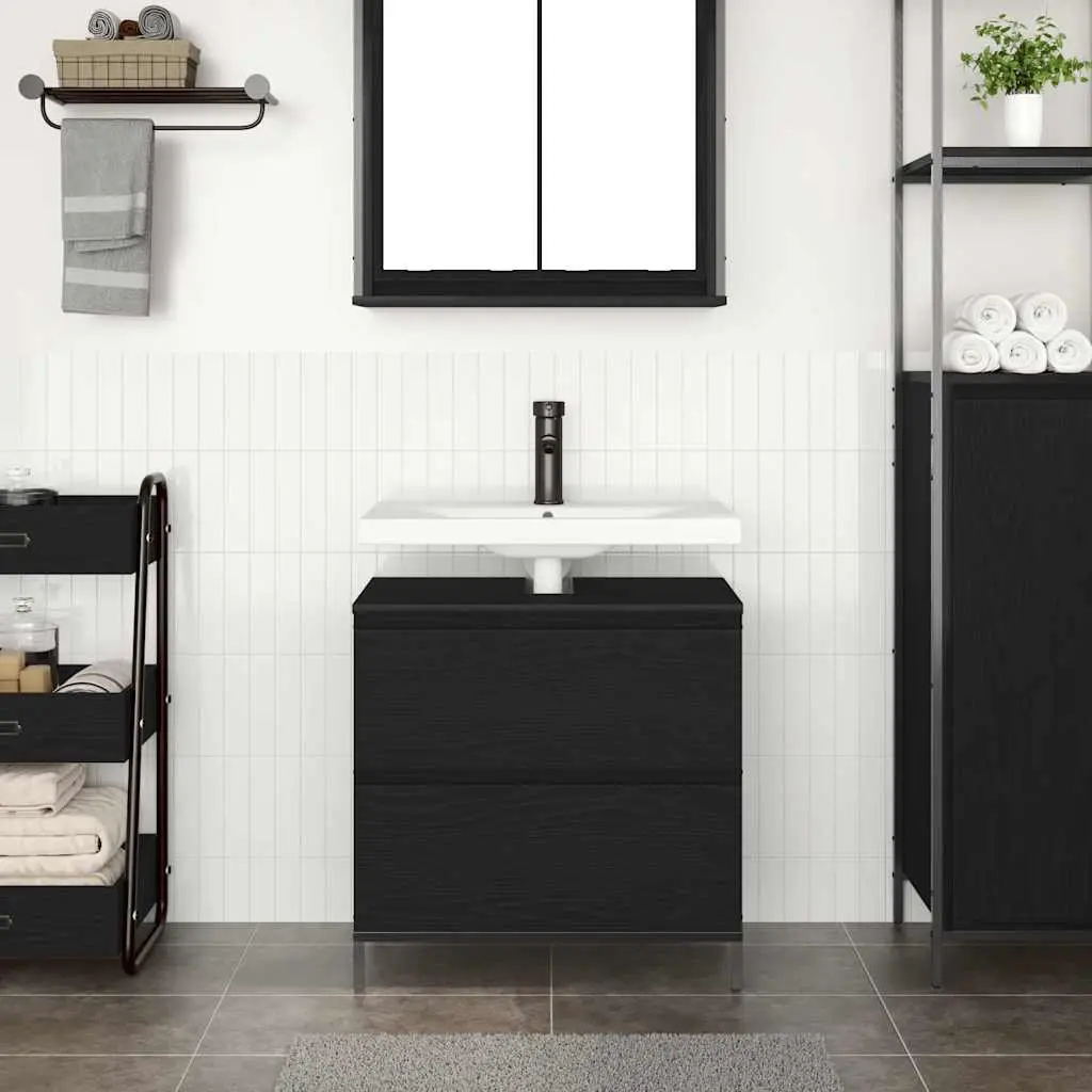 Bathroom Vanity Cabinet 60x34.5x60cm Black Oak Storage with Drawers