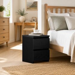 Bedside Cabinet Black Oak 30x30x40cm Bedroom Nightstand Storage Drawer Table