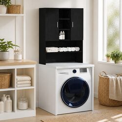 Stylish Black Oak Storage Cabinet for Laundry Rooms