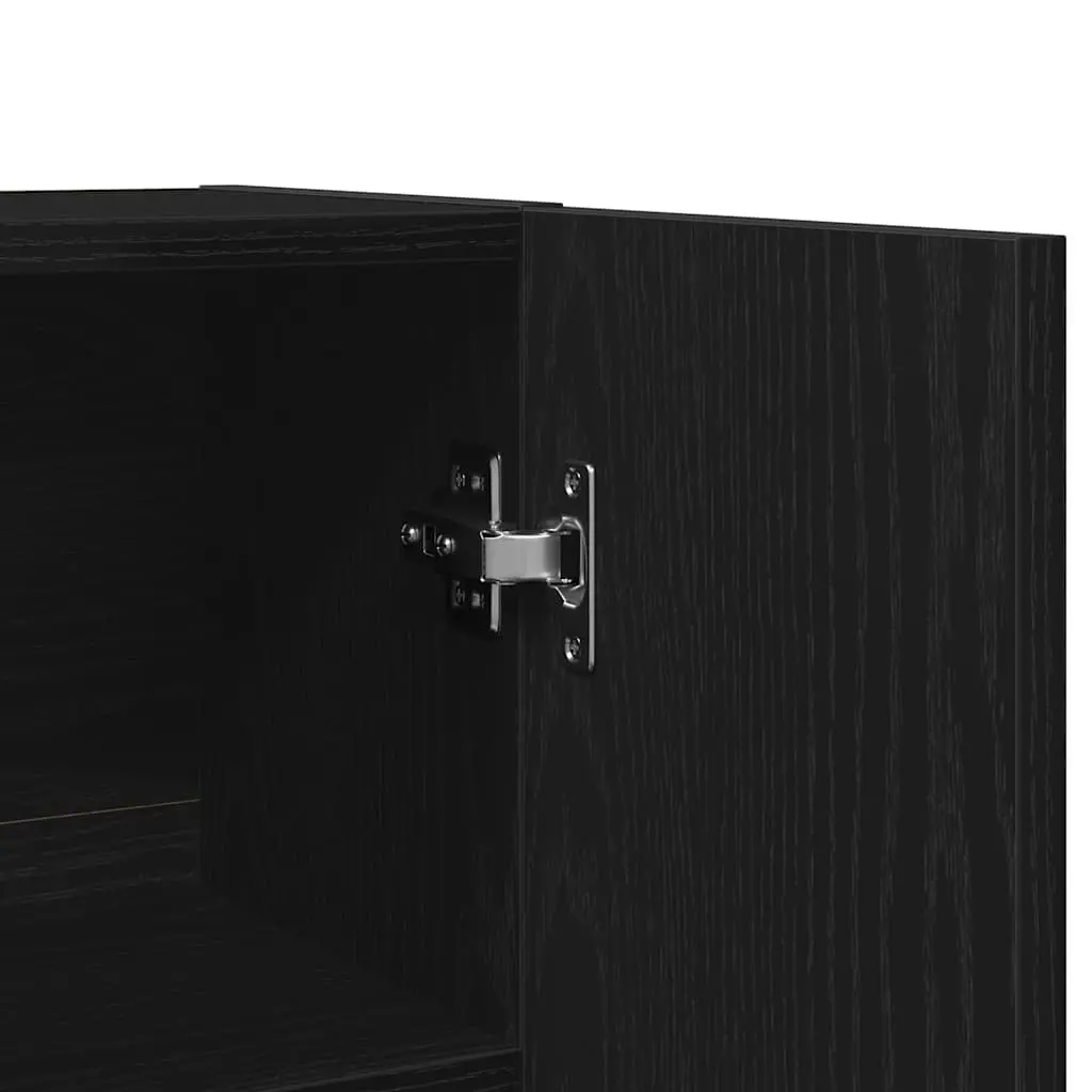 Washing Machine Cabinet Black Oak Storage Organiser with 2 Doors and 4 Open Compartments for Bathroom Laundry Room