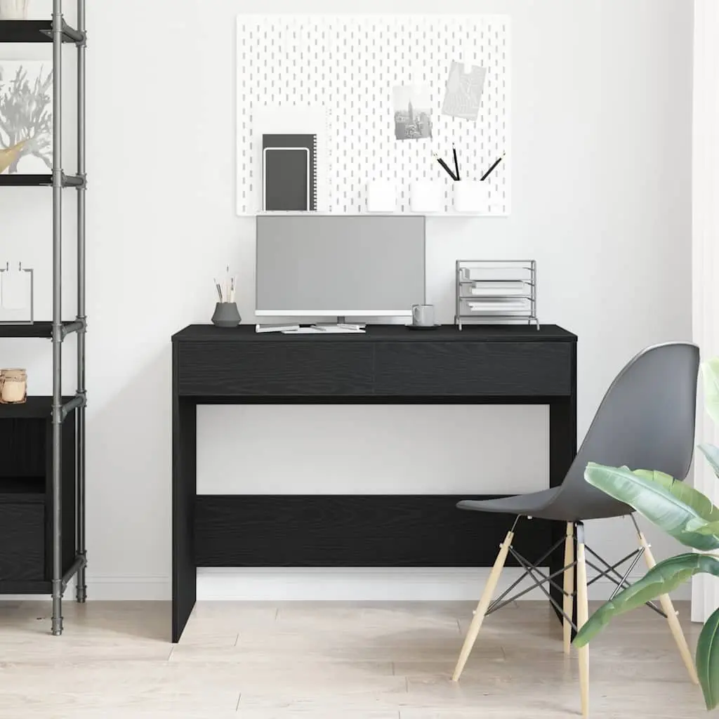 Black Oak Office Desk 101x50x76.5cm with 2 Drawers Storage for Computer Workspace
