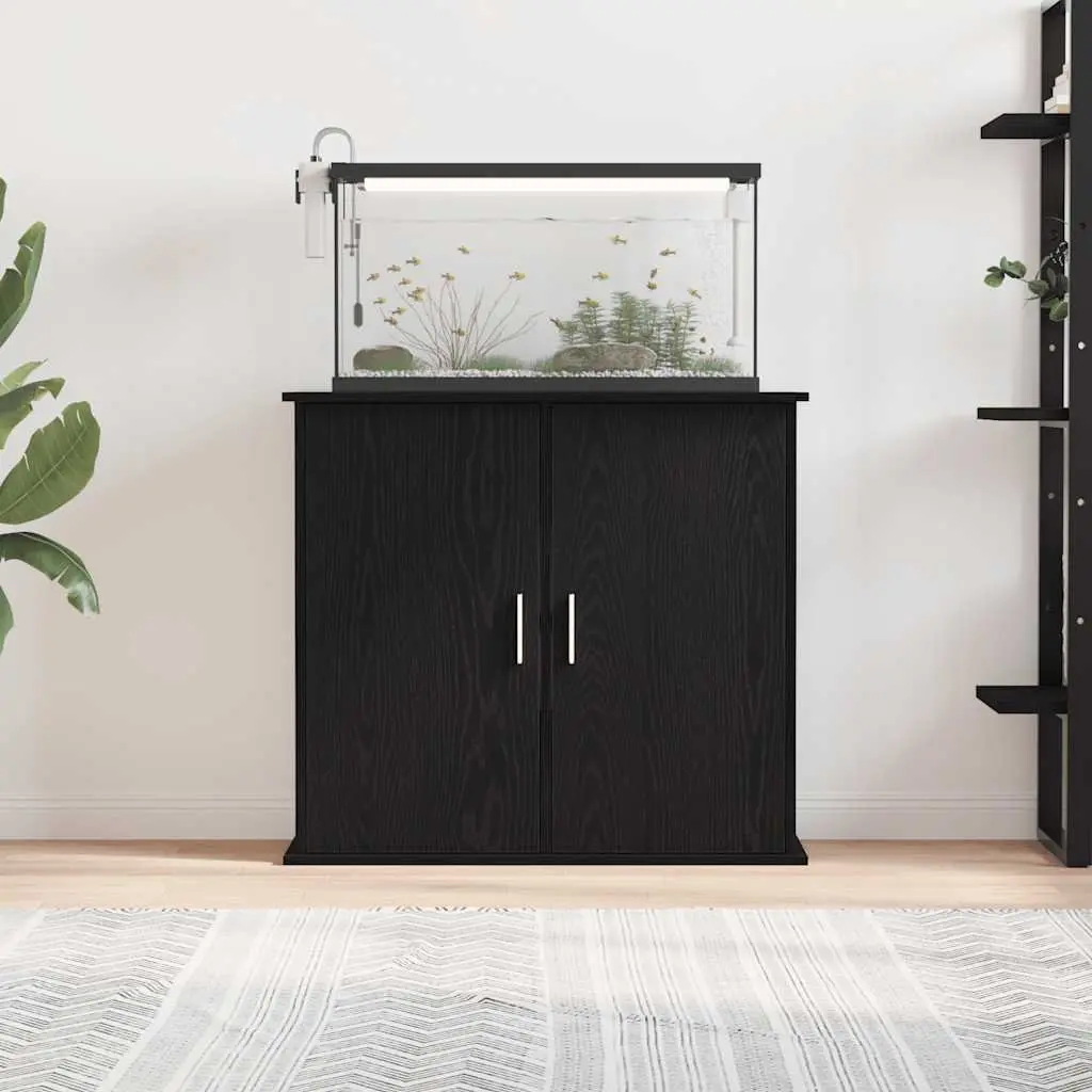Aquarium Stand Engineered Wood Black Oak Storage Cabinet Display
