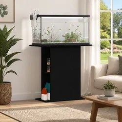 Aquarium Stand Fish Tank Display Cabinet Storage Organizer Black Oak Engineered