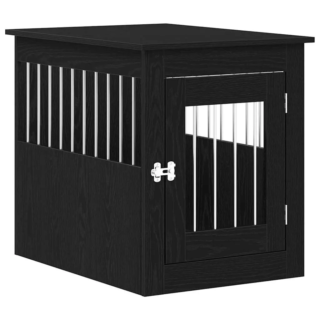 Dog Crate Furniture End Table Black Oak 55x75x65cm Steel Wire Construction Engineered Wood Kennel