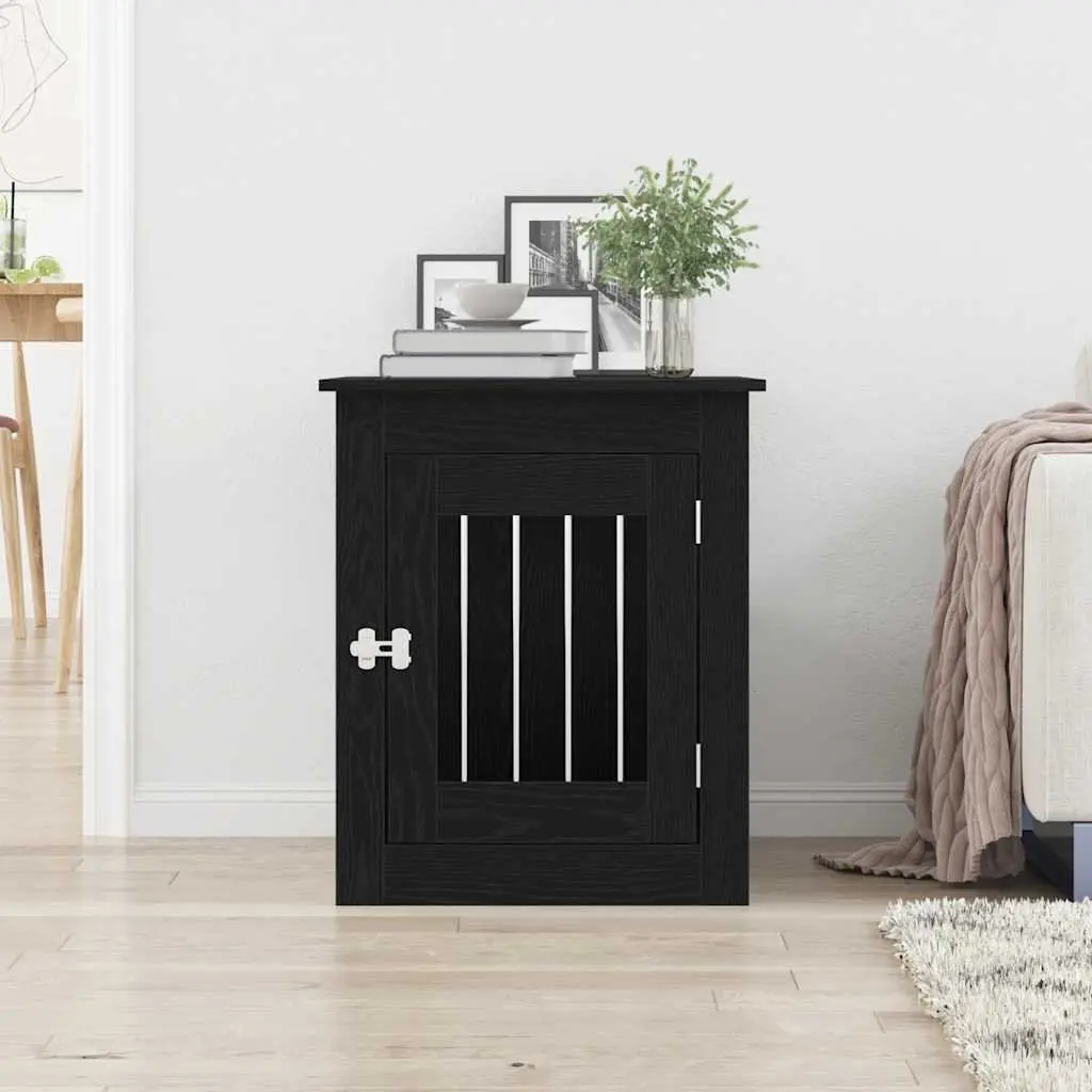 Dog Crate Furniture End Table Black Oak 55x75x65cm Steel Wire Construction Engineered Wood Kennel