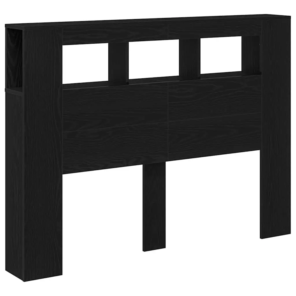 LED Headboard Black Engineered Wood Bedroom Furniture Storage Shelf Multicolour