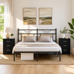 Bedside Cabinets 2 pcs Black Engineered Wood Nightstand Storage 38x35x55 cm