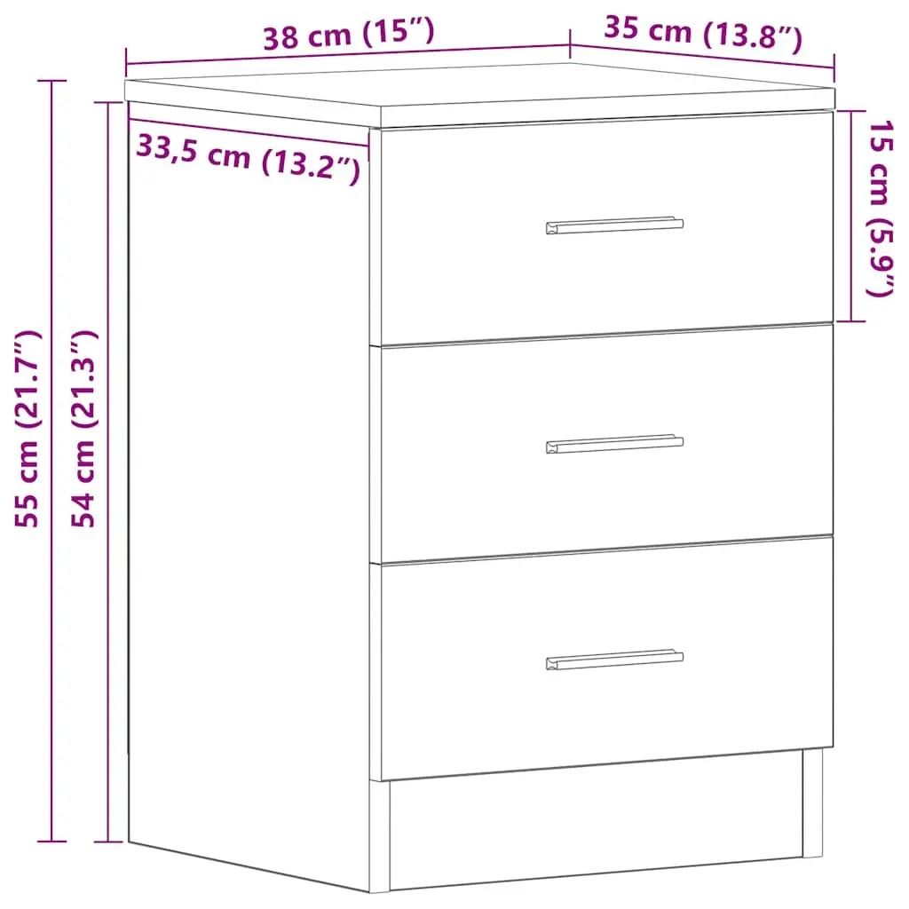 Black Engineered Wood Bedside Tables 2 Piece Nightstand Storage 38x35x55 cm