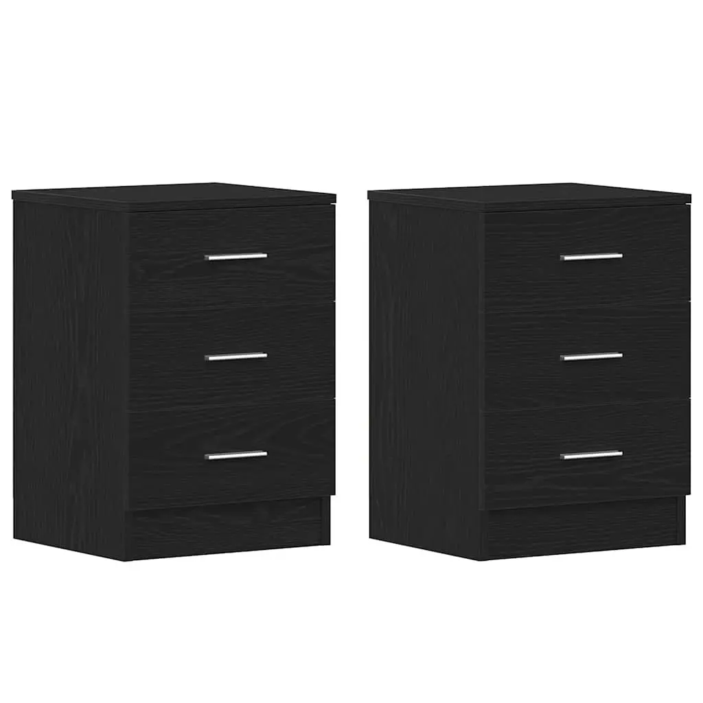 Black Engineered Wood Bedside Tables 2 Piece Nightstand Storage 38x35x55 cm